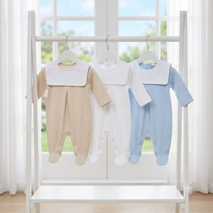 Tutina Neonato Personalizzata 100% Cotone con Colletto alla Marinara, Pagliaccetto a Maniche Lunghe per Neonato, Tutina Intera per Neonato - Product Image 1