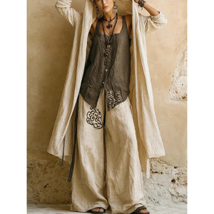 Ensemble robe longue ample pour femmes, rayé, trois pièces, pantalon large décontracté, style européen américain, tailles SMLXLXXLXXXL - Product Image 3