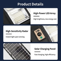 240 °   Lampadaire solaire super large à 3 côtés, sans zone aveugle, haute luminosité, du crépuscule à l'aube, IP65, panneau solaire mono haute efficacité 500W