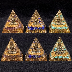 Ornamento Serie Buddha Elefante in Cristallo Naturale di Ametista e Lapislazzuli, Grande Piramide in Resina da 6 cm, Decorazione Religiosa Feng Shui in Lega - Product Image 4