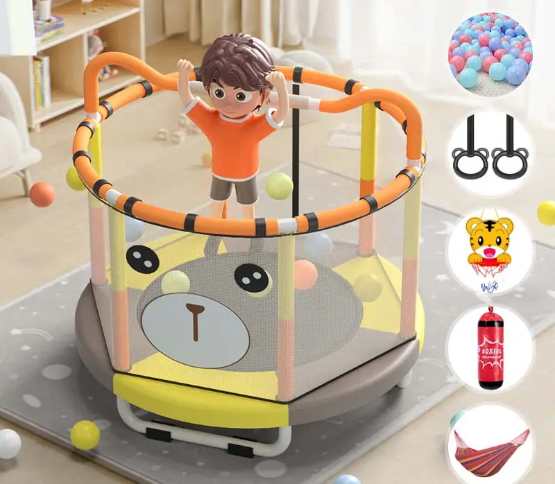 Bed Jumping Crawl Small Child Toys Enclosure Net Mini Indoor Kids Baby Trampoline With Foldable Bungee Rebounder
