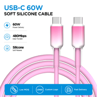 Kabel USB C ke USB C Silikon Cair 60W PD Pengisian Cepat 480Mbps Sinkronisasi Data Kabel Tipe-C Kompatibel dengan Perangkat USB-C