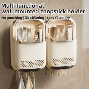 벽걸이 3 칸 플라스틱 대용량 젓가락 숟가락 보관 홀더 주방 용품 보관 케이지 배수 트레이 - Product Image 3