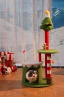 Arbre à chat de Noël avec condo, poteaux à gratter en sisal, mobilier interactif pour chat, centre d'activités