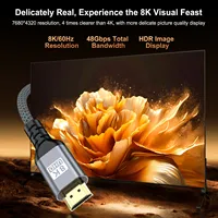 Câble audio HDTV 2.1 8K 60Hz 4K 240Hz 48 Gbps en nylon tressé ultra haute vitesse HDR pour ordinateur, moniteur, ordinateur portable, projecteur, PS4, PS5
