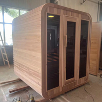 Kubus luas Sauna 4 orang, Redwood, tempat duduk ergonomis & Bluetooth, harga grosir