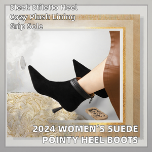 Autumn/Winter Ankle Plush Upper Pointy Heel Thin Stiletto Heel Short Boots for Women - Product Image 2