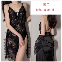 Pyjama long respirant à lacets Rose, grande taille, nuisette à bretelles, robe de chambre, peignoir, ensemble de tenue d'intérieur pour femme toutes saisons avec logo frontal