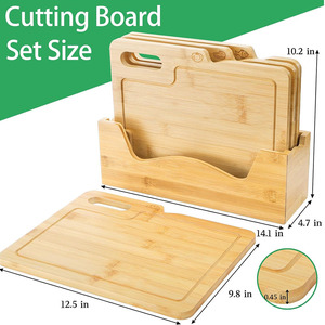 Ensemble de planches à découper en bambou personnalisable de 4 pièces, <span class=keywords><strong>kit</strong></span> de planches à découper en bambou avec support, planche à découper de cuisine avec icônes alimentaires - Product Image 3