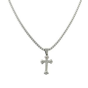 Men's Stainless Steel <b>Cross</b> Pendant Necklace With Crystal Pave Setting Geometric Design For Fashion Jewelry 120203 - Product Image 3