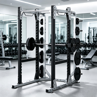Rack de musculation commercial robuste avec rangement pour plaques, idéal pour l'entraînement en force en salle de sport