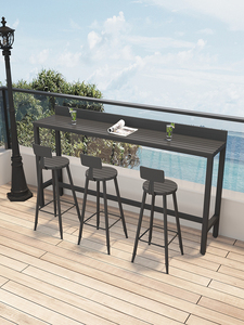 Tavolo Alto Moderno da Esterno in Legno Anticorrosione e Resistente al Sole con Combinazione di Sedie Lunghe, Tavolo da <span class=keywords><strong>Bar</strong></span> a Parete per Hotel e Caffetterie - Product Image 3