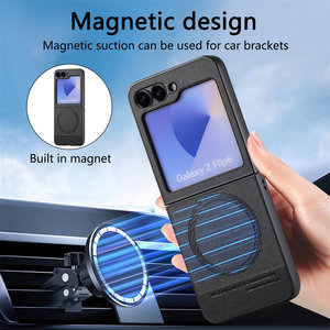 Funda para Teléfono con Pantalla Plegable Magnética Integrada para <span class=keywords><strong>Samsung</strong></span> ZFlip7, Diseño Ejecutivo de Tela y Cuero, Carga Inalámbrica, Soporte para Teléfono - Product Image 2