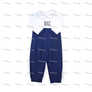 Conjunto de regalo para Recién Nacido 100% algodón cuello Peter Pan Otoño Invierno ropa de bebé vestidos al por mayor 0-12 <span class=keywords><strong>meses</strong></span> conjuntos de mameluco con monograma - Product Image 2