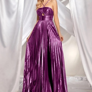 Robes de soirée sexy pour femmes, à col suspendu, sans manches, dos nu, plissées, tendance - Product Image 4