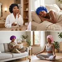 Bonnet de nuit en satin réglable à large bande élastique pour femmes aux cheveux bouclés ou naturels
