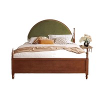 Lit double design vintage HORIZON FTL-BED1 de style français en bois massif avec assemblage à tenons et mortaises et revêtement en tissu – Lit de maître