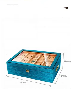 Grande capacità legno di cedro raking sigaro Humidor Cabinet lago acqua blu divisorio multistrato tubo di lusso scatola di sigar