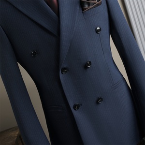 Costume <span class=keywords><strong>Homme</strong></span> Bleu Formel Britannique <span class=keywords><strong>Mariage</strong></span> Garçon d'Honneur Affaires <span class=keywords><strong>Décontracté</strong></span> Croisé Devant Plat Bouton Fermeture Éclair Laine Peignée - Product Image 3