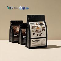 Paquet de sac à soufflet latéral à fond plat refermable imprimé personnalisé, pochette de café debout à fermeture éclair avec valve