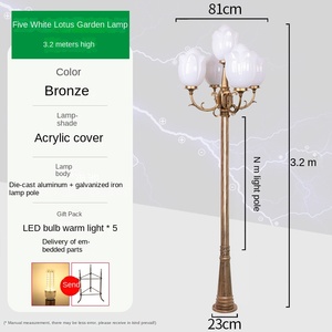 โคมไฟสนามพลังงานแสงอาทิตย์ LED กลางแจ้งสำหรับในบ้านโคมไฟถนนแนวยุโรปเสาสูงพร้อมตัวเรือนสแตนเลสกันน้ำ - Product Image 3