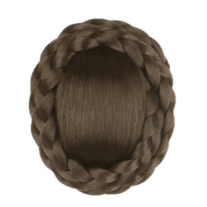 Chignon de mariée avec doubles tresses brun foncé en fibre haute température, fait main pour coiffure de mariage - Product Image 1