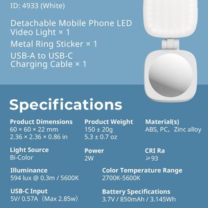 Lumière magnétique pour selfie pour iPhone, lumière de téléphone avec miroir, fixation instantanée pour MagSafe, pour selfies, vidéoconférence - Product Image 6
