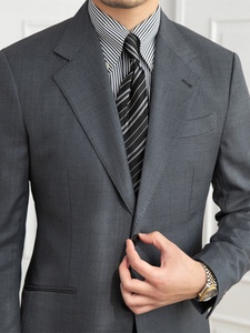 Итальянский мужской серый деловой костюм-двойка: дышащий, плиссированный, шерстяной, высококачественный, ретро, приталенный, модный - Product Image 3