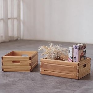 <b>Wooden</b> <b>Storage</b> <b>Box</b> Rectangular Open Top With Handles For Home Decoration Display Desktop Organizer - Product Image 1