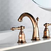 Robinet de salle de bain en laiton massif à montage sur comptoir, double poignée, 3 trous, mitigeur de lavabo contemporain pour meuble sous-vasque