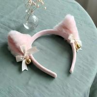 Serre-tête coréen pour femme, fait main, de haute qualité, avec oreilles de chat mignonnes roses, nœud et clochette, en peluche, couleur personnalisable