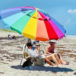 DD2555 Garden Outdoor Fish Parasol Colorful Big Umbrella Long Handle Wind UV Protection Sunshade Rainbow Beach Umbrella