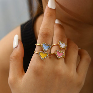 <b>Custom</b> <b>Ring</b> Bulk Non Tarnish 316L Stainless Steel 14k 18k Gold Plated Fine Heart Zircon <b>Ring</b> for Women - Product Image 1