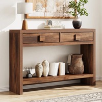 Table console d'entrée moderne en bois de noyer sur mesure avec 2 tiroirs et poignées carrées – Vente en gros