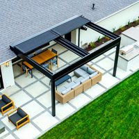 Pavillon de jardin moderne avec structure en acier thermolaqué noir et toit plat rigide pour l'aménagement extérieur résidentiel