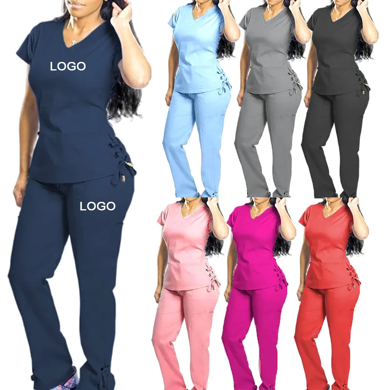 Uniformes de gommage médical, ensembles de soins infirmiers, tunique à manches courtes pour infirmières, pantalon cargo sexy pour dames, uniformes d'hôpital, taille haute, nouveau style Offres Spéciales