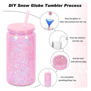 16oz cách điện đôi tường nhựa Mug tuyết Globe Tumbler cup thiết kế mỏng với long lanh PP Chất liệu nắp rơm trà rượu vang Quà Tặng - Product Image 6