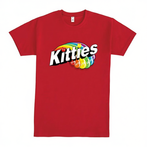 T-shirt rossa con stampa arcobaleno Kitties, abbigliamento promozionale unisex per adulti - Product Image 2