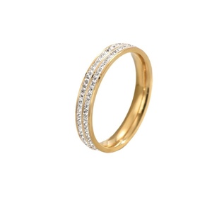 Wholesale New Design Two Rows Lab Grown Diamond Brilliant Cut Ring Gold Stainless Steel Fashion Engagement Wedding Bands Women - Product Image 1
