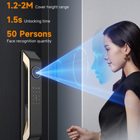 Application Tuya WiFi, reconnaissance faciale 3D, reconnaissance d'empreintes digitales, interphone vidéo, serrure intelligente, accès par carte-clé cloud, acier/aluminium/bois, écran 4,5 pouces