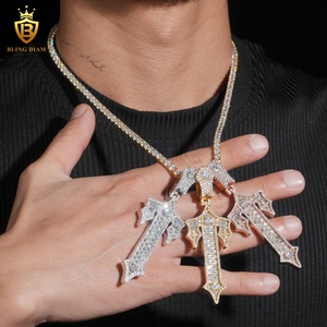 Offre Spéciale – Pendentif Homme Tendance <span class=keywords><strong>en</strong></span> Argent Sterling 925 avec Croix <span class=keywords><strong>Épée</strong></span> et Moissanite, Coupe Ronde, Style Hip Hop, Testeur de Diamant Inclus avec Certificat GRA - Product Image 5