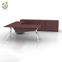 Bureau de direction moderne en placage iULTRA pour bureau commercial avec armoire de rangement intégrée