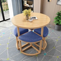 Juego de Mesa y Sillas de Comedor Circulares de Madera de Estilo Étnico Moderno para Apartamentos Pequeños, Uso Doméstico, Reuniones de Negocios, Salones de Té, Hoteles