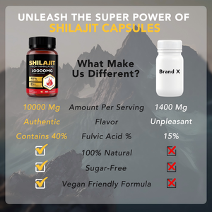 100% Natuurlijke Organische Non-Gmo Zonder Toegevoegde Suiker Fulvinezuur 85 Sporenmineralen Pure Himalayan Shilajit Capsule Volwassen Mannen Vrouwen 60 - Product Image 5