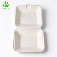 Boîte à clapet SUMKOKA de 6 pouces en bagasse de canne à sucre jetable, 100 % compostable, sans PFAS, pour burgers à emporter, certifiée LFGB