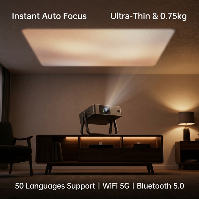 Smart Android Projector C210 with Stand Thin Small Native 720P 350 ANSI Auto Focus  Ultra Portable Cinema Beamer Factory Bulk