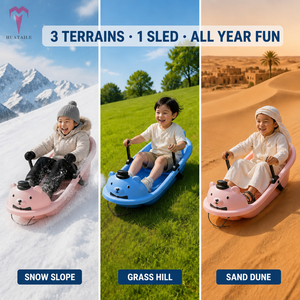Traîneau à neige tout-terrain pour enfants, motif ours de dessin animé, robuste en PEHD, ne nécessite pas de neige, capacité 120 kg, jouet d'extérieur - Product Image 2