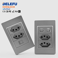 Barre de prises DELEFU grise 4x2 brésilienne à trois pôles avec interrupteur USB + Type-C pour panneau de montage mural encastré