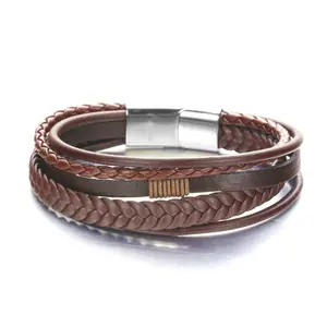 New Design Fashion Vintage Brown Black Braided Leather Bracelet Bangle Jewelry