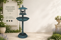 Bain d'oiseaux et mangeoire 2-en-1 écologiques, résistants à la rouille, design gazebo solaire, en résine résistante aux intempéries, pour la décoration extérieure de jardin et de cour